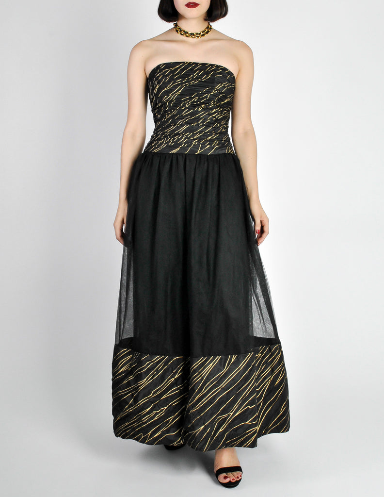 Chanel Vintage AW 1986 Black & Gold Silk Taffeta & Tulle Evening Gown –  Amarcord Vintage Fashion