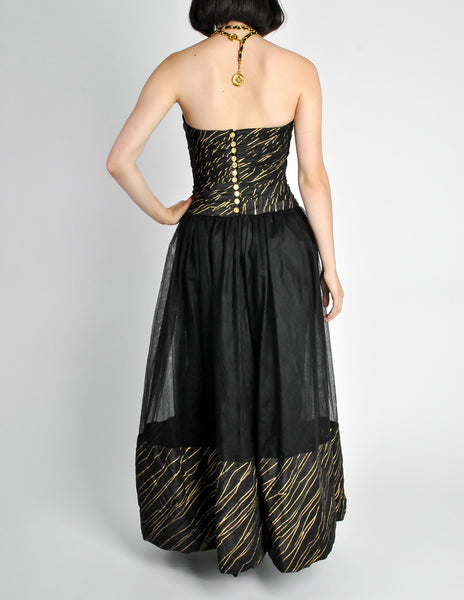 Chanel Vintage Black & Gold Silk & Tulle Evening Gown - Amarcord Vintage Fashion
 - 11