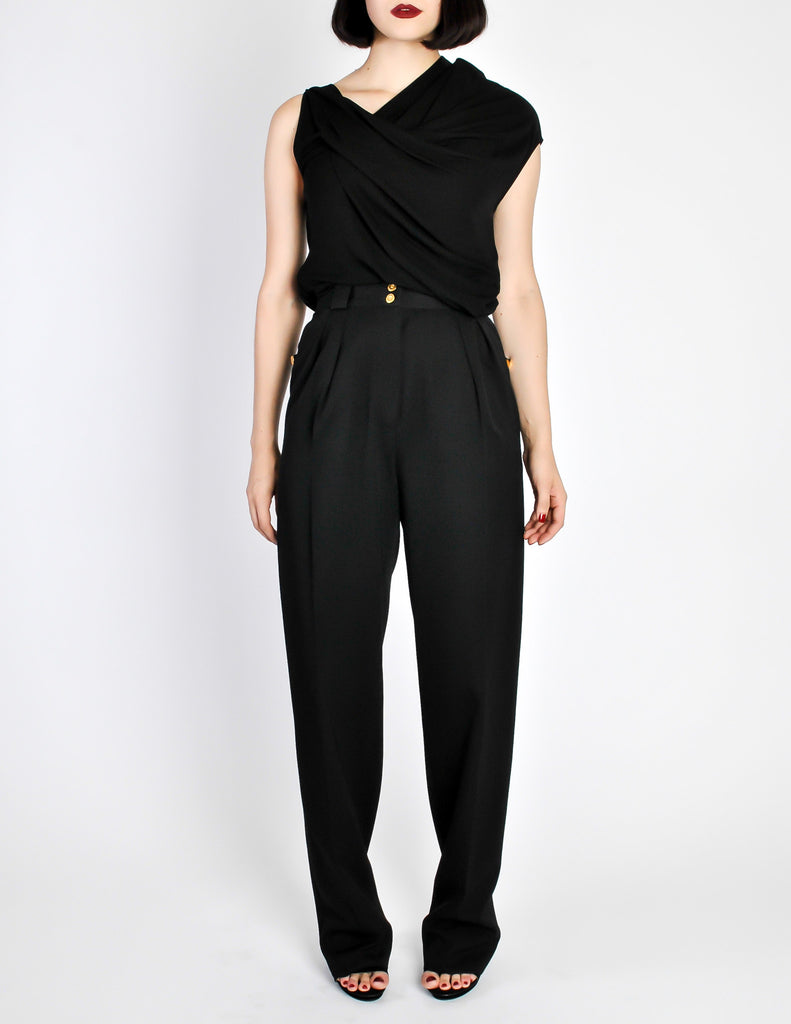 Chanel Vintage Black Wool High Waist Trouser Pants Amarcord