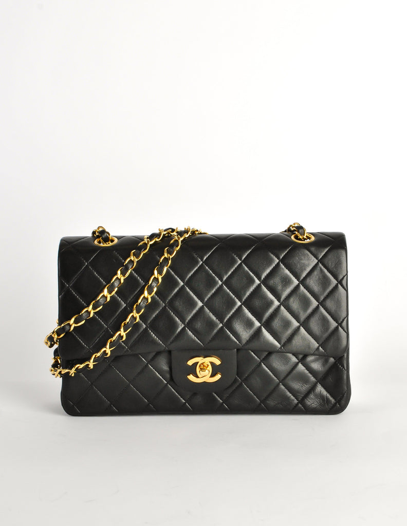 Chanel Black Lambskin Leather Vintage Flap Bag Chanel