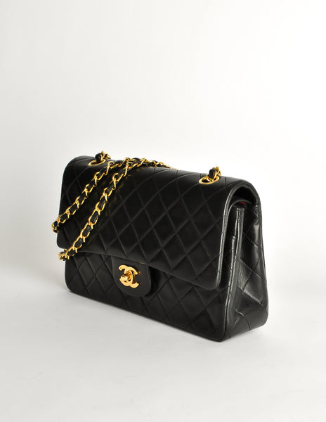Chanel Vintage Black Quilted Lambskin Leather Classic Double Flap Bag
