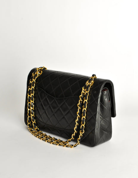 Chanel Vintage Black Quilted Lambskin Leather Classic Double Flap Bag