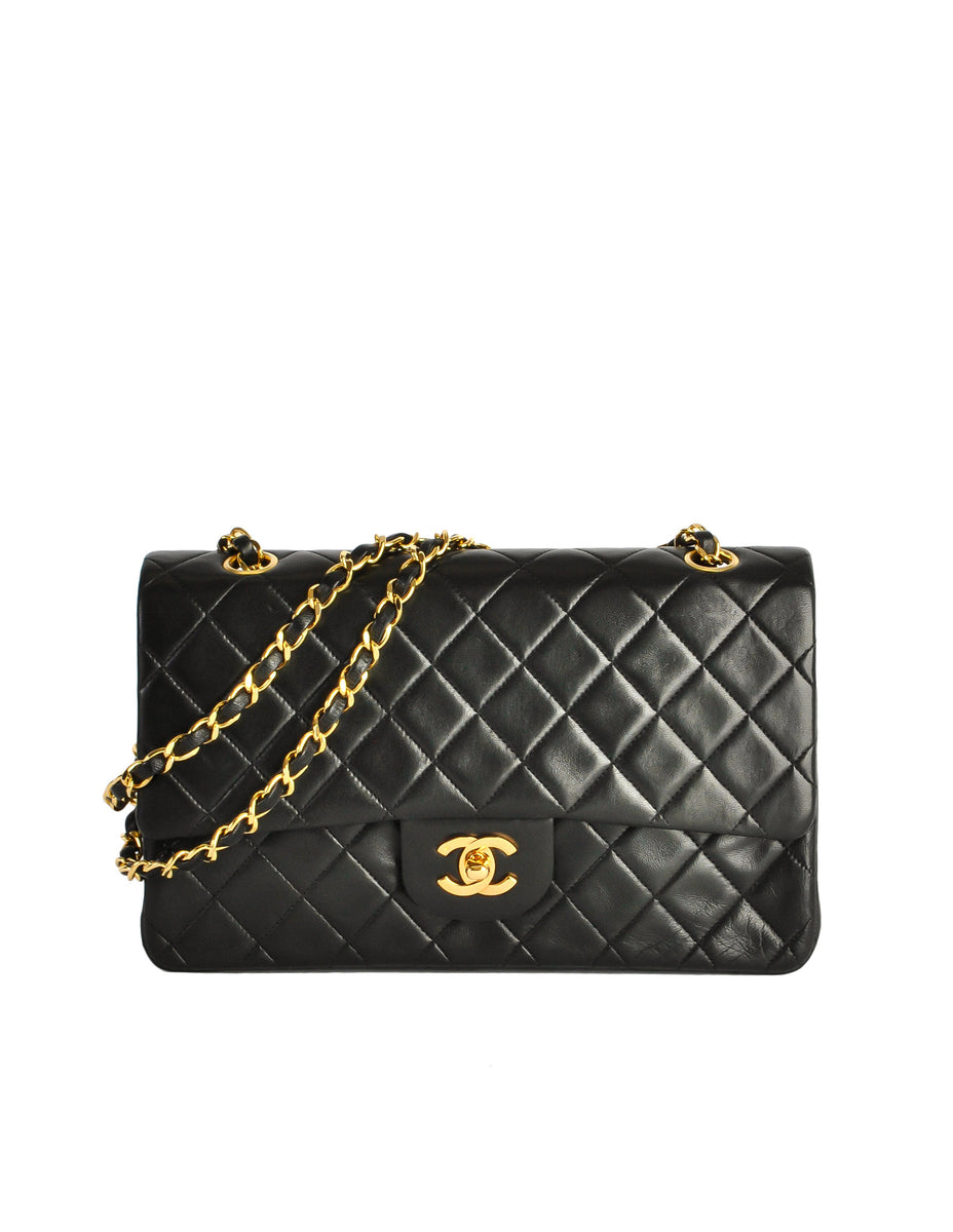 Chanel Vintage Black Quilted Lambskin Leather Classic Double
