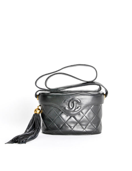 Chanel Vintage Black Quilted Lambskin Tassel Bag