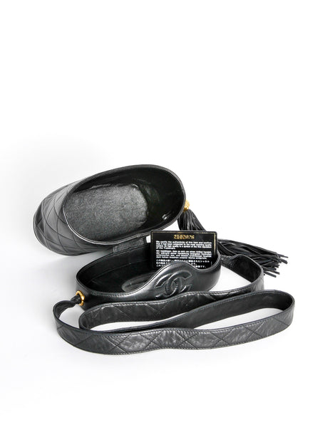 Chanel Vintage Black Quilted Lambskin Tassel Bag