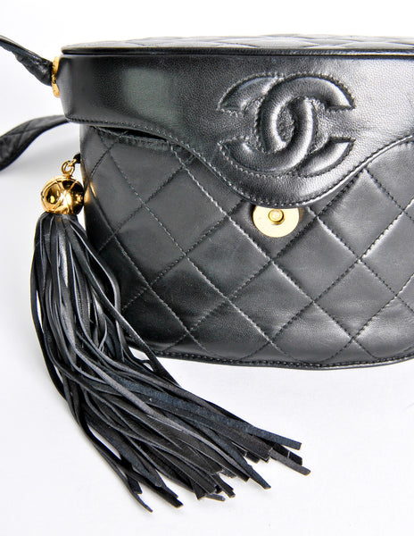 Chanel Vintage Black Quilted Lambskin Tassel Bag