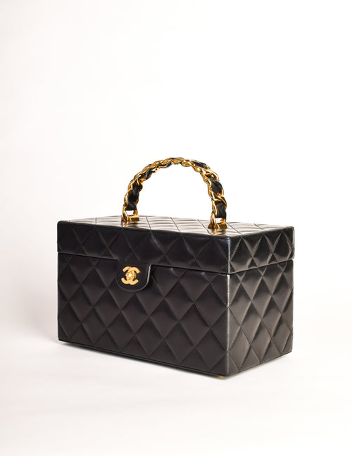 CHANEL シャネル vintage ケース 黒 Chanel Vintage 1992 Black Quilted Lambskin Cosmetic Bag Train Case