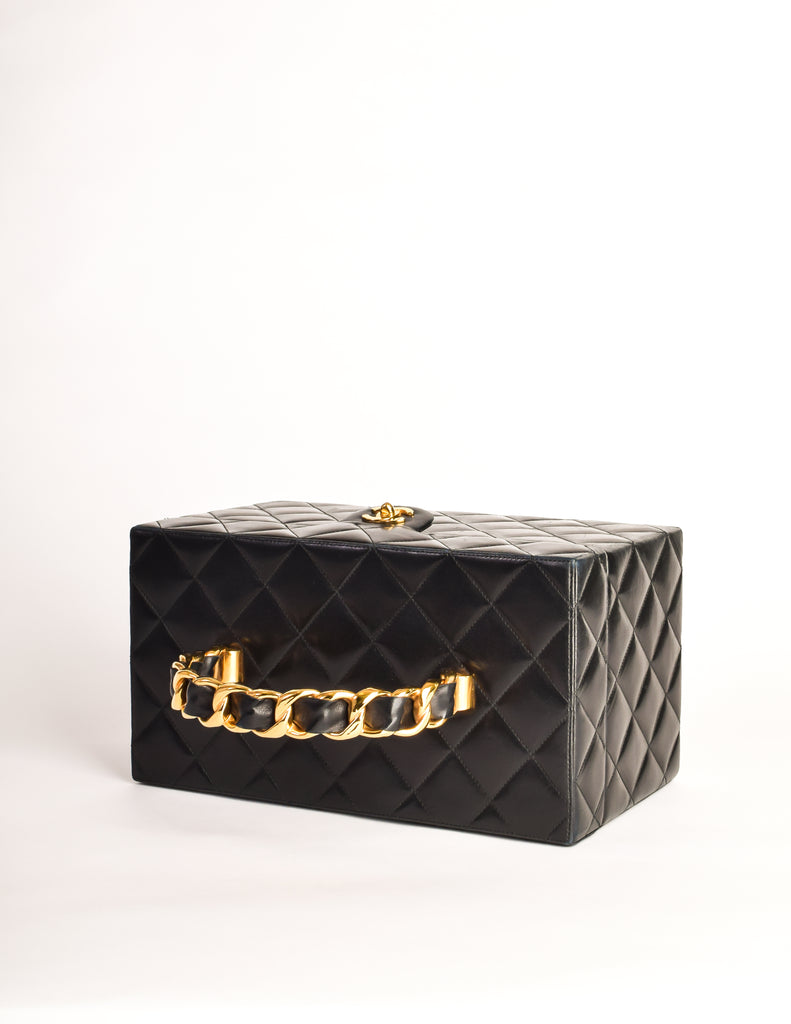Chanel Vintage 2002 Black Lambskin Leather Choco Bar Cosmetic Roll Case