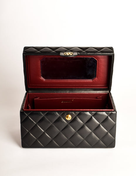 Chanel Vintage 1992 Black Quilted Lambskin Cosmetic Bag Train Case