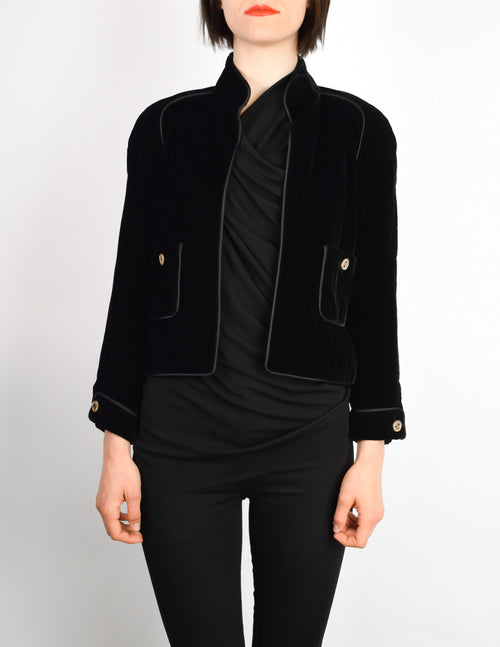 Chanel Vintage Cropped Black Velvet Jacket Amarcord Vintage Fashion