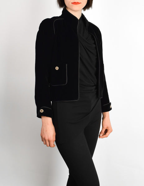Chanel Vintage Cropped Black Velvet Jacket