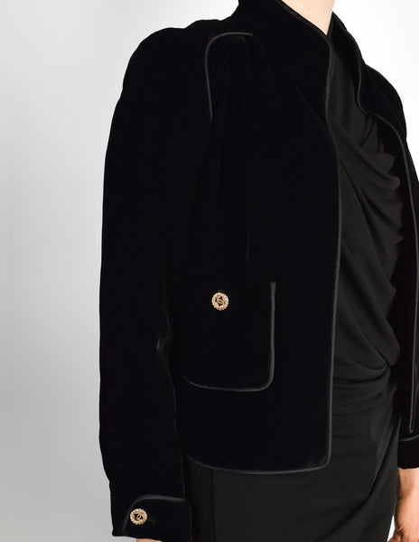 Chanel Vintage Cropped Black Velvet Jacket