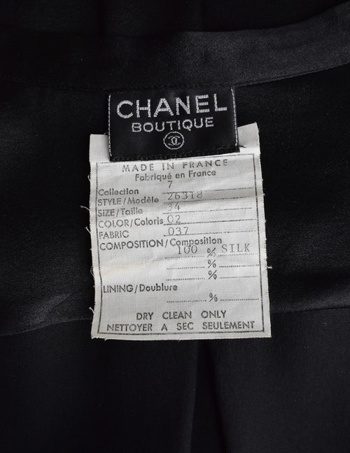 Chanel Vintage CC Logo Monogram Silk Bow Tie Button Down Blouse