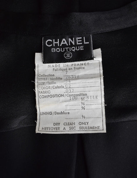 Chanel Vintage CC Logo Monogram Silk Bow Tie Button Down Blouse Top