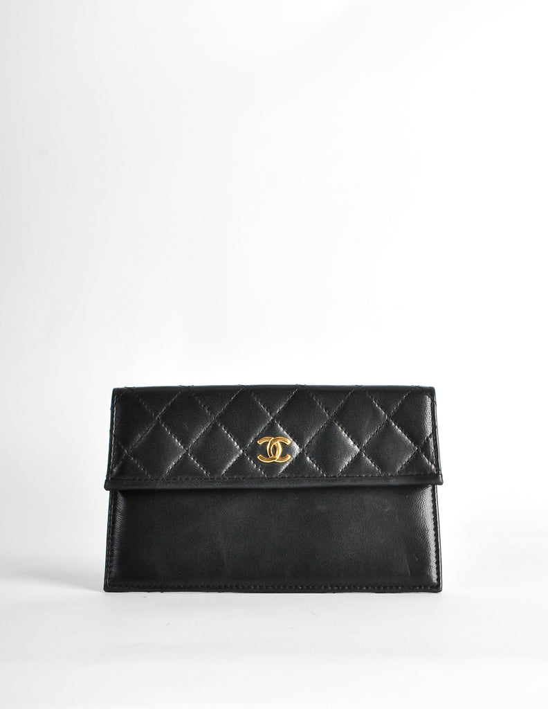 Chanel Vintage Black Matelasse Quilted Lambskin Leather Large CC Logo –  Amarcord Vintage Fashion