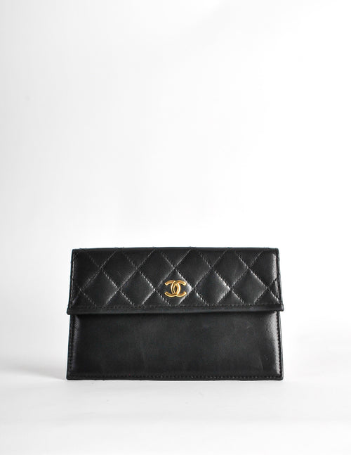 Chanel Vintage Black Quilted Lambskin Pouch Amarcord Vintage Fashion