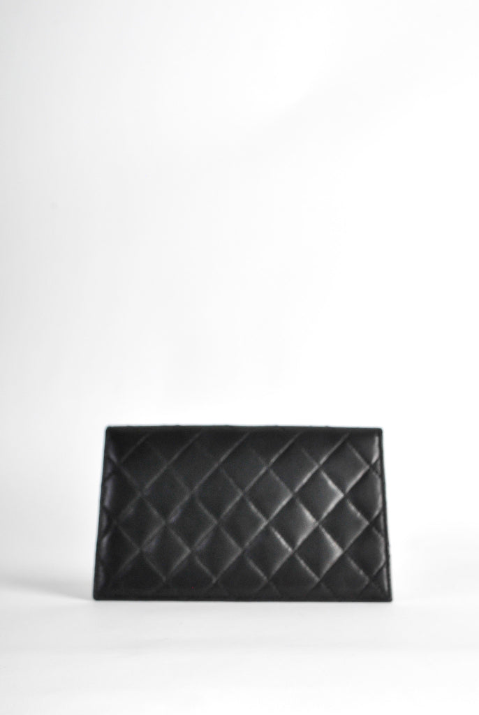 Chanel Vintage Black Part-Quilted Lambskin Pouch - Ann's Fabulous Closeouts