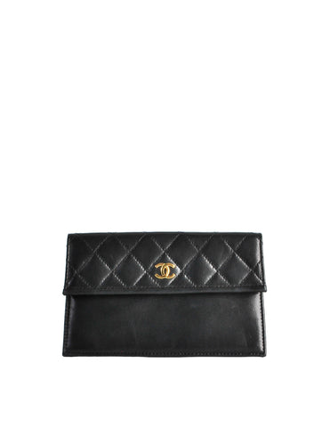 Chanel Vintage Black Quilted Lambskin Pouch - Amarcord Vintage Fashion
 - 1