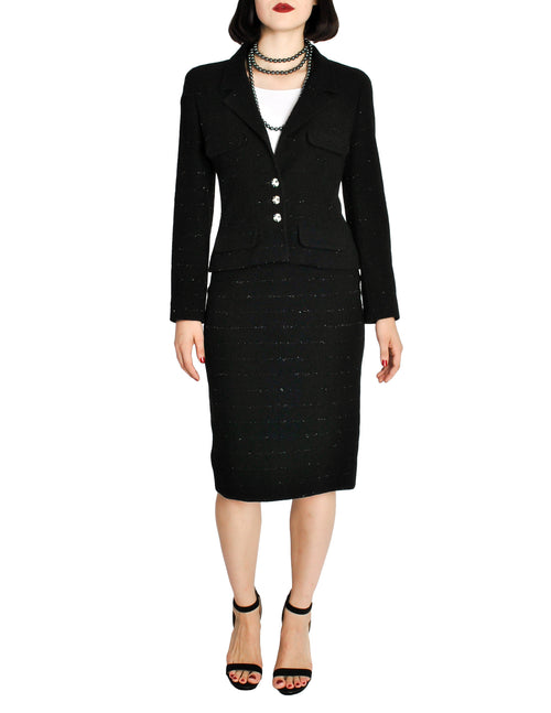 Chanel Vintage Black Wool Sparkly Two-Piece Suit – Amarcord