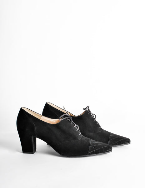 Chanel Vintage Black Suede Oxford Heels - Amarcord Vintage Fashion
 - 5