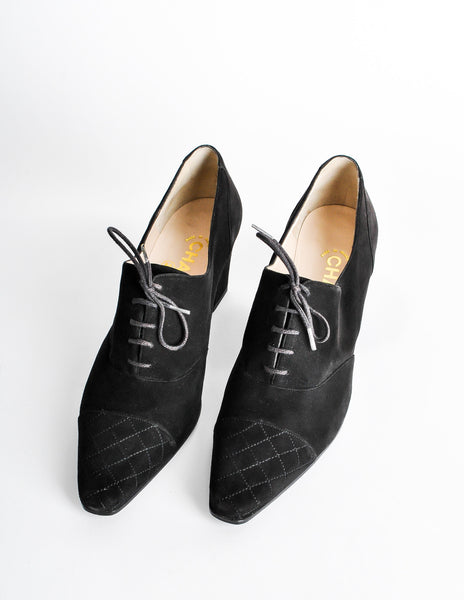 Chanel Vintage Black Suede Oxford Heels - Amarcord Vintage Fashion
 - 3