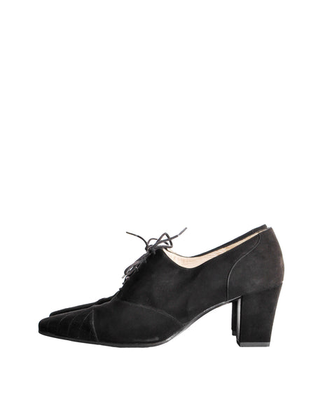 Chanel Vintage Black Suede Oxford Heels - Amarcord Vintage Fashion
 - 1