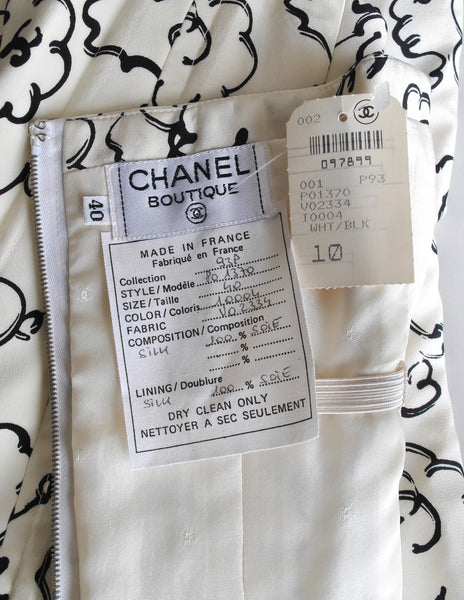 Chanel Vintage Black & White Graphic Silk Bustier Top