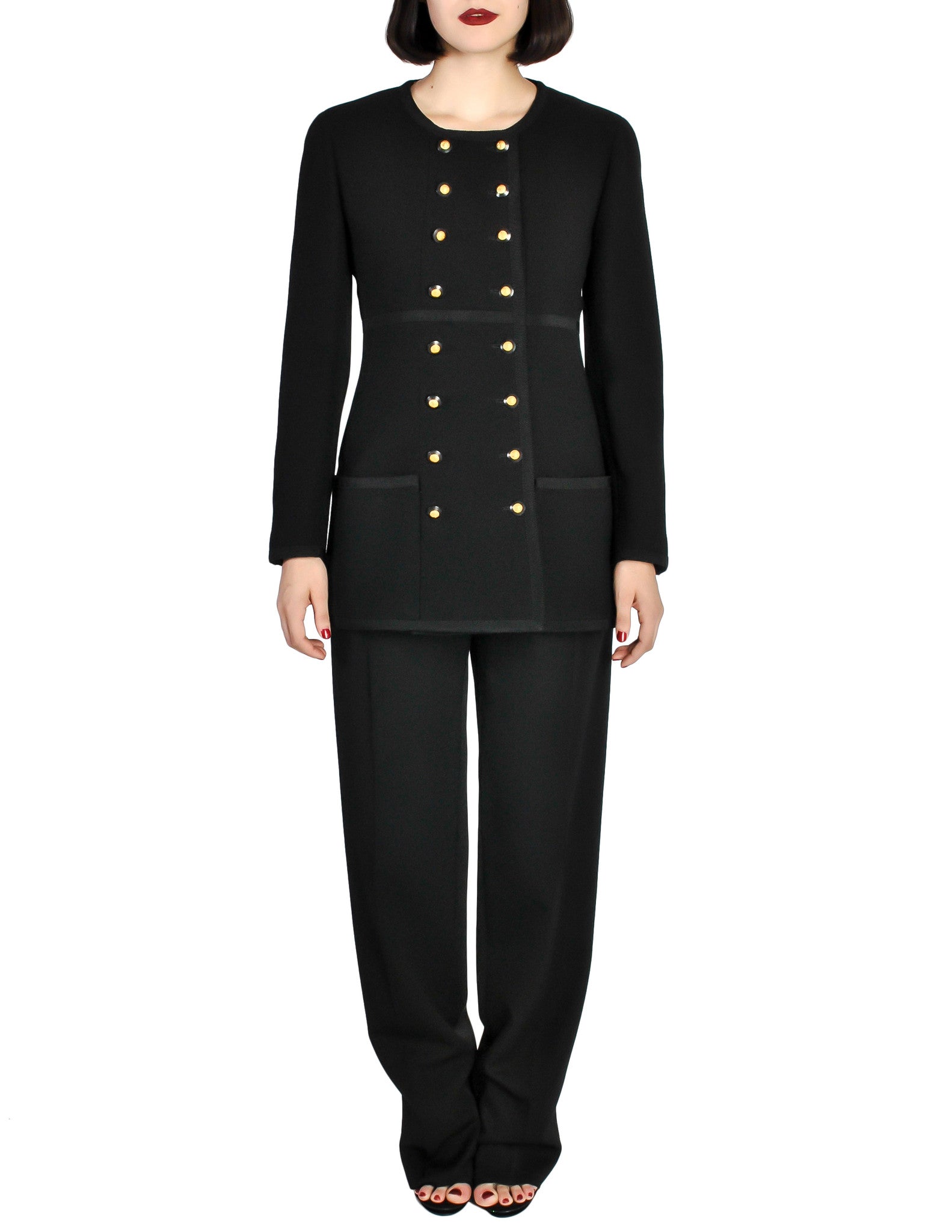 Chanel Vintage Black Wool Longline Blazer Coat - Amarcord Vintage Fashion
 - 1