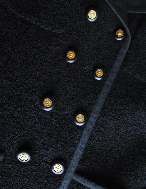 Chanel Vintage Spring 1994 Black Boucle Wool & Linen Two