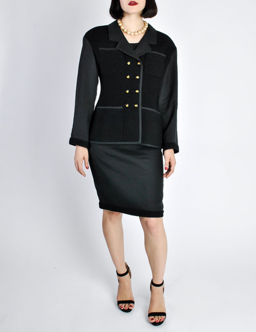 Chanel Vintage Spring 1994 Black Boucle Wool & Linen Two