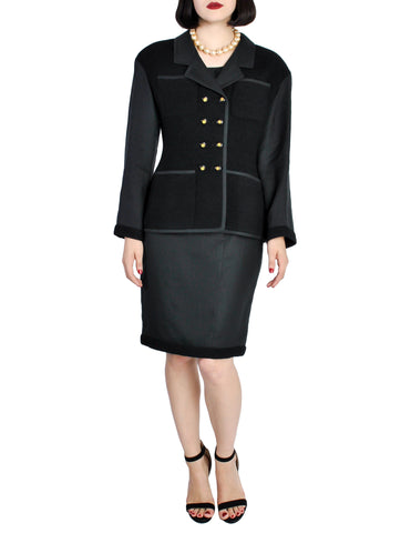 Chanel Vintage Spring 1994 Black Boucle Wool & Linen Two-Piece Jacket and Skirt Suit
