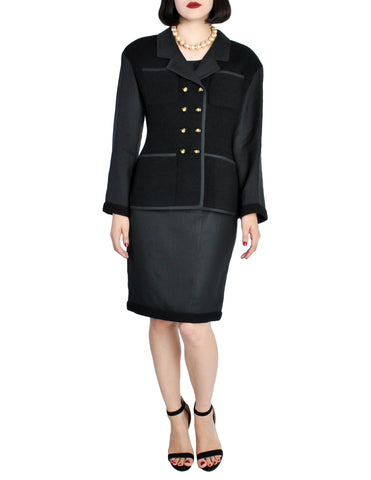 Chanel Vintage Black Boucle Wool & Linen Two-Piece Suit - Amarcord Vintage Fashion
 - 1
