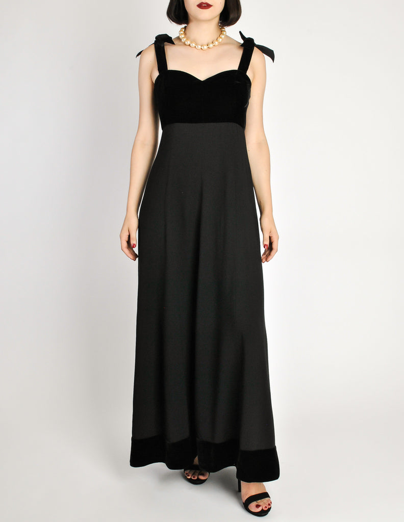 Chanel Vintage Black Velvet & Wool Maxi Evening Dress Amarcord Vintage Fashion Chanel Vintage Black Velvet & Wool Maxi Evening Dress Amarcord Vintage Fashion