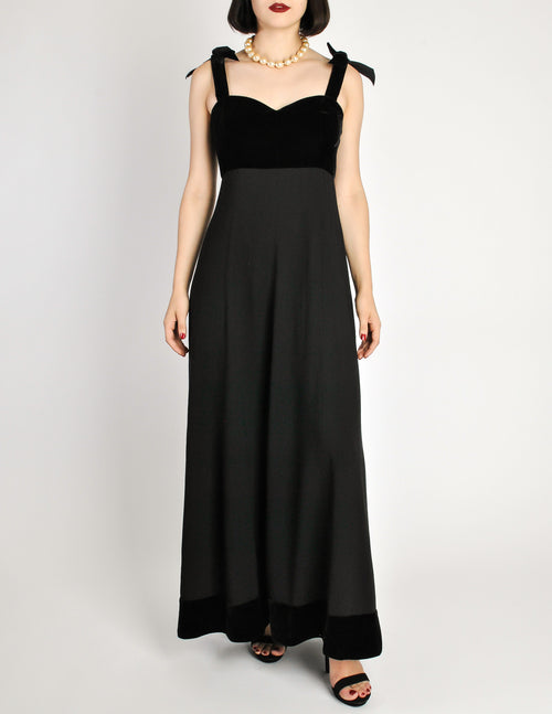 Chanel Vintage Black Velvet Wool Maxi Evening Dress Amarcord