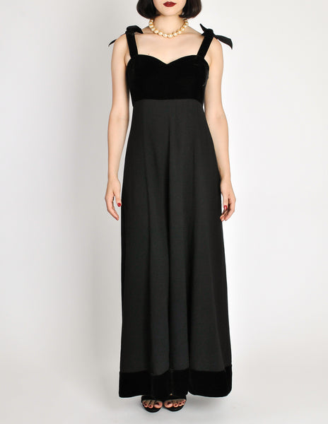 Chanel Vintage Black Velvet & Wool Maxi Evening Dress
