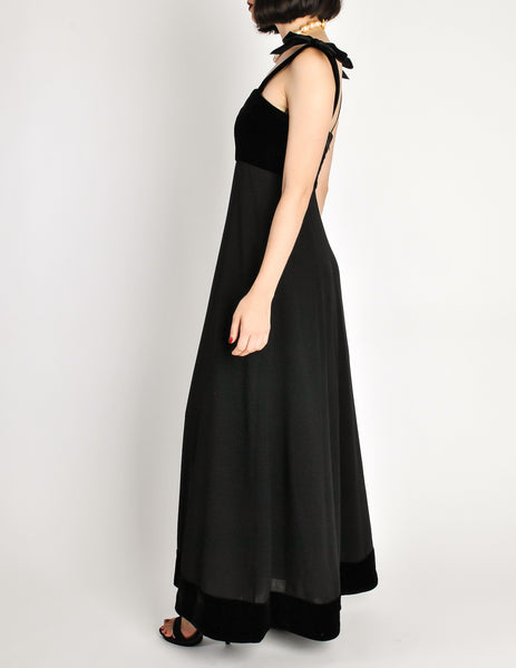 Chanel Vintage Black Velvet & Wool Maxi Evening Dress