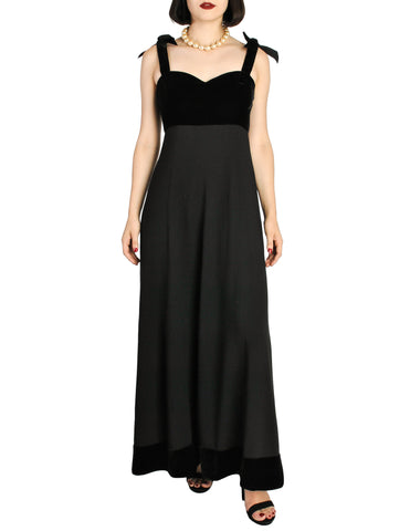 Chanel Vintage Black Velvet & Wool Maxi Evening Dress - Amarcord Vintage Fashion
 - 1