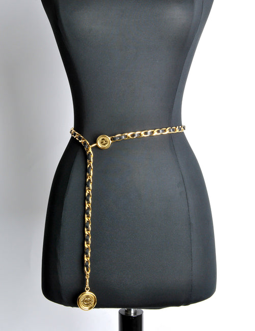 Chanel Vintage Black/Gold Leather Chain Belt Amarcord Vintage Fashion Chanel Vintage Black/Gold Leather Chain Belt Amarcord Vintage Fashion