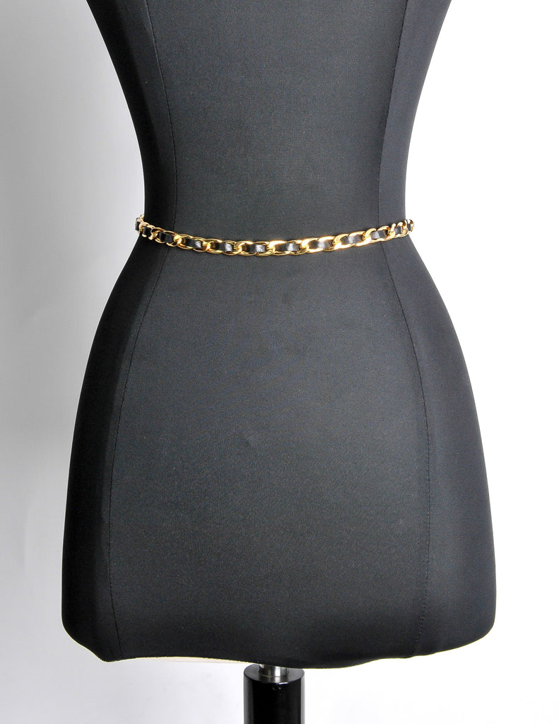 Chanel 2000s Black Leather and Gold Coco Chanel Chain Belt · INTO