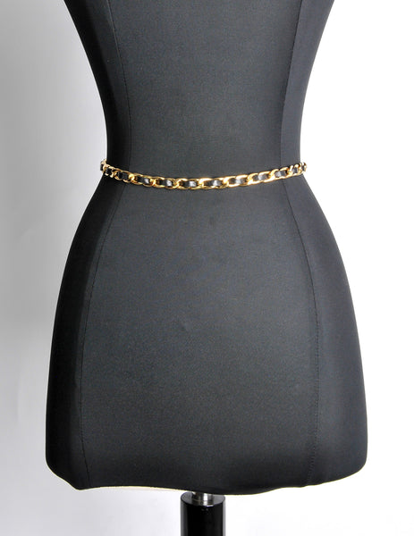 Chanel Vintage Black/Gold Leather Chain Belt