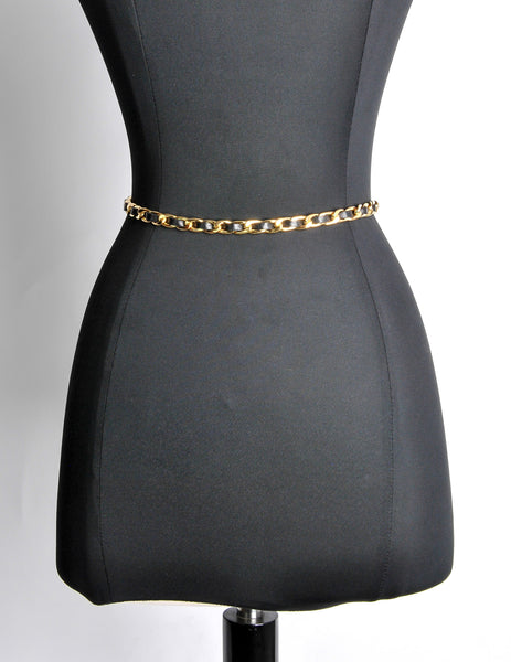 Chanel Vintage Black/Gold Leather Chain Belt - Amarcord Vintage Fashion
 - 4