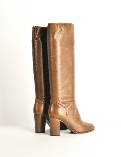Chanel Vintage Brown Leather Heeled Boots - Amarcord Vintage Fashion
 - 6