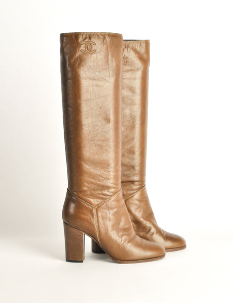 Chanel Vintage Brown Leather Heeled Boots - Amarcord Vintage Fashion
 - 4