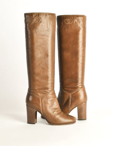 Chanel Vintage Brown Leather Heeled Boots - Amarcord Vintage Fashion
 - 3