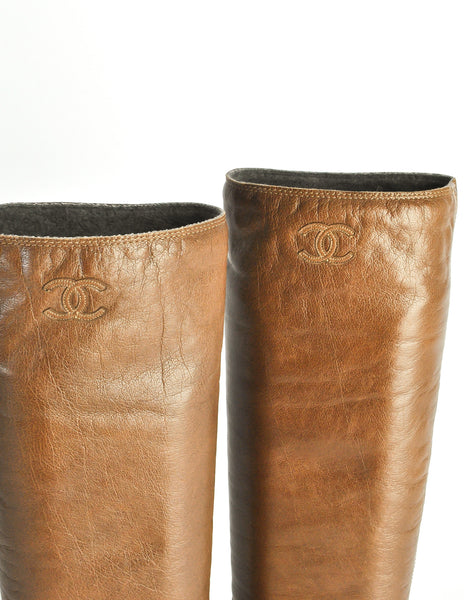 Chanel Vintage Brown Leather Heeled Boots - Amarcord Vintage Fashion
 - 5