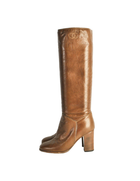 Chanel Vintage Brown Leather Heeled Boots - Amarcord Vintage Fashion
 - 1