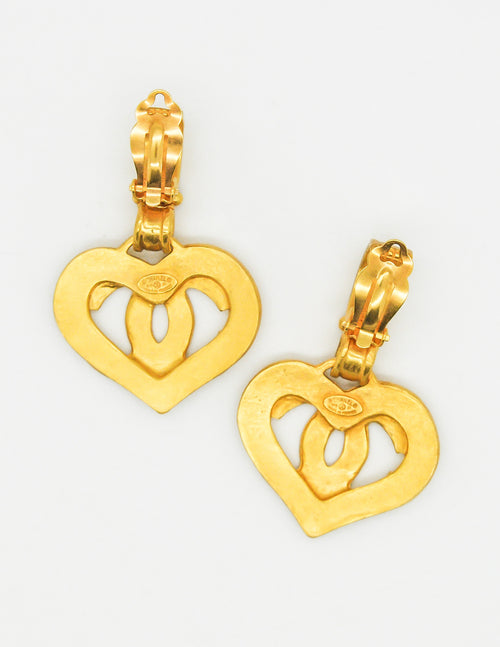 Chanel Vintage CC Logo Heart Earrings Amarcord Vintage Fashion