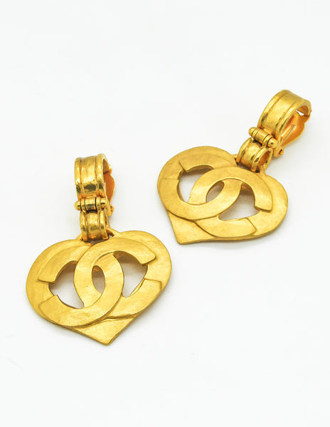 Chanel Vintage CC Logo Heart Earrings