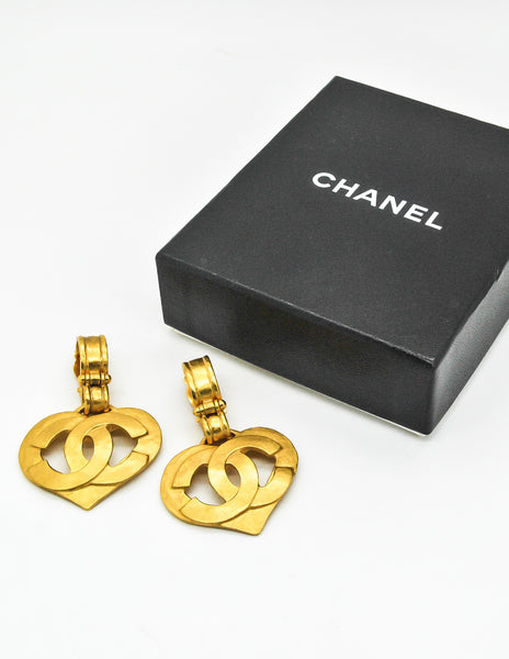 Chanel Vintage CC Logo Heart Earrings