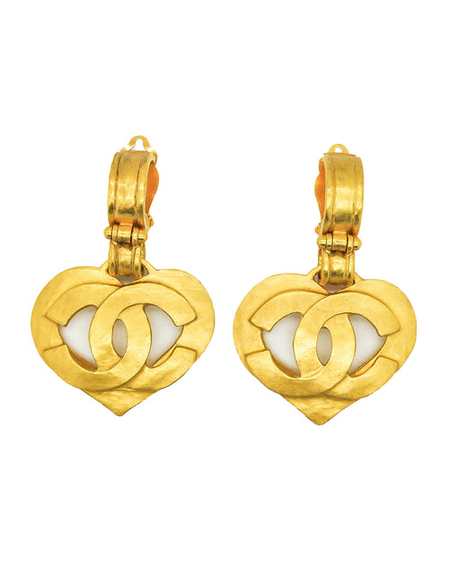 chanel heart earrings gold